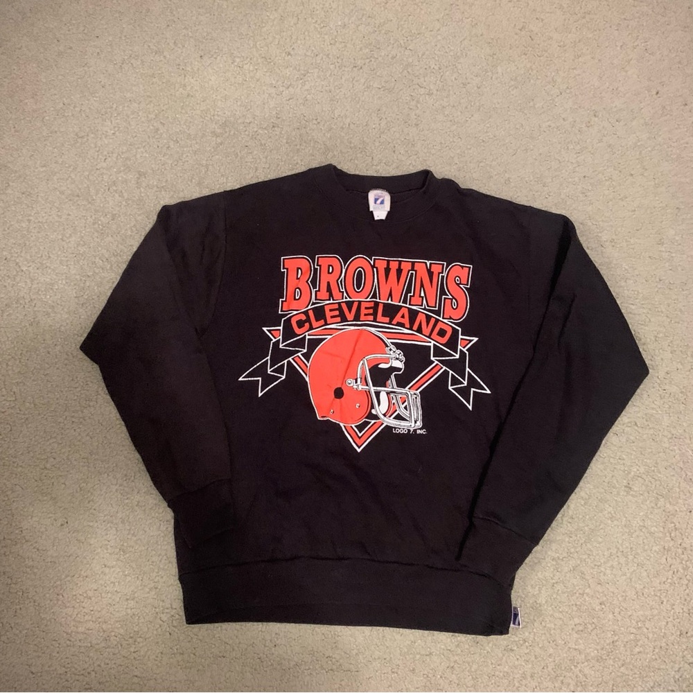 Vintage 90s Logo 7 Cleveland Browns Printed Brown Sweatshirt Men’s Size Medium